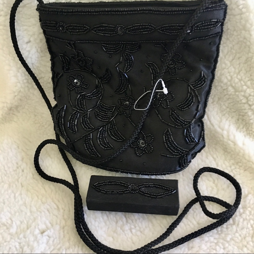 🆕 Beaded Satin Evening Bag w/Lipstick Case